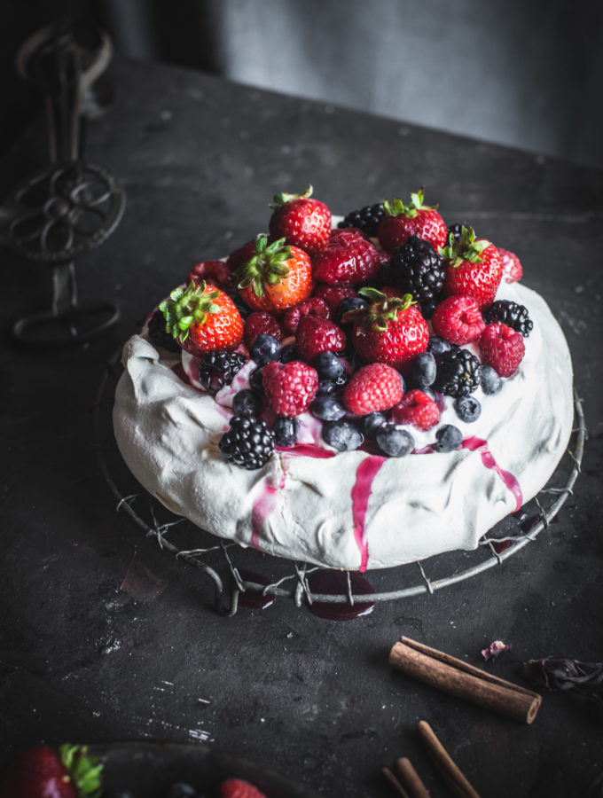 Berry Pavlova with Hibiscus Syrup