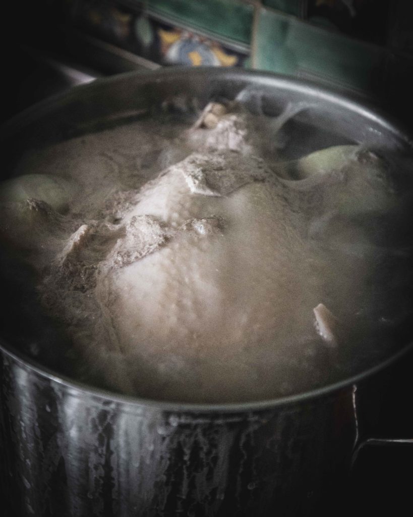 Boiling pot of turkey