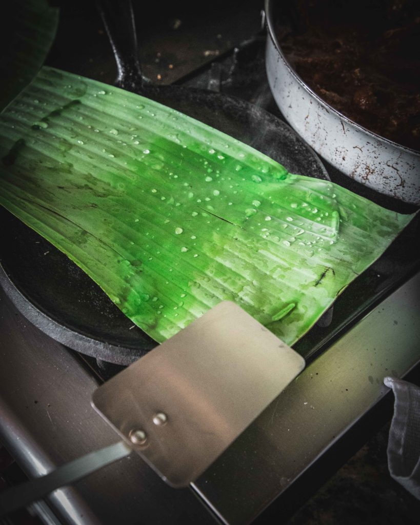 Wilting the banana leaves