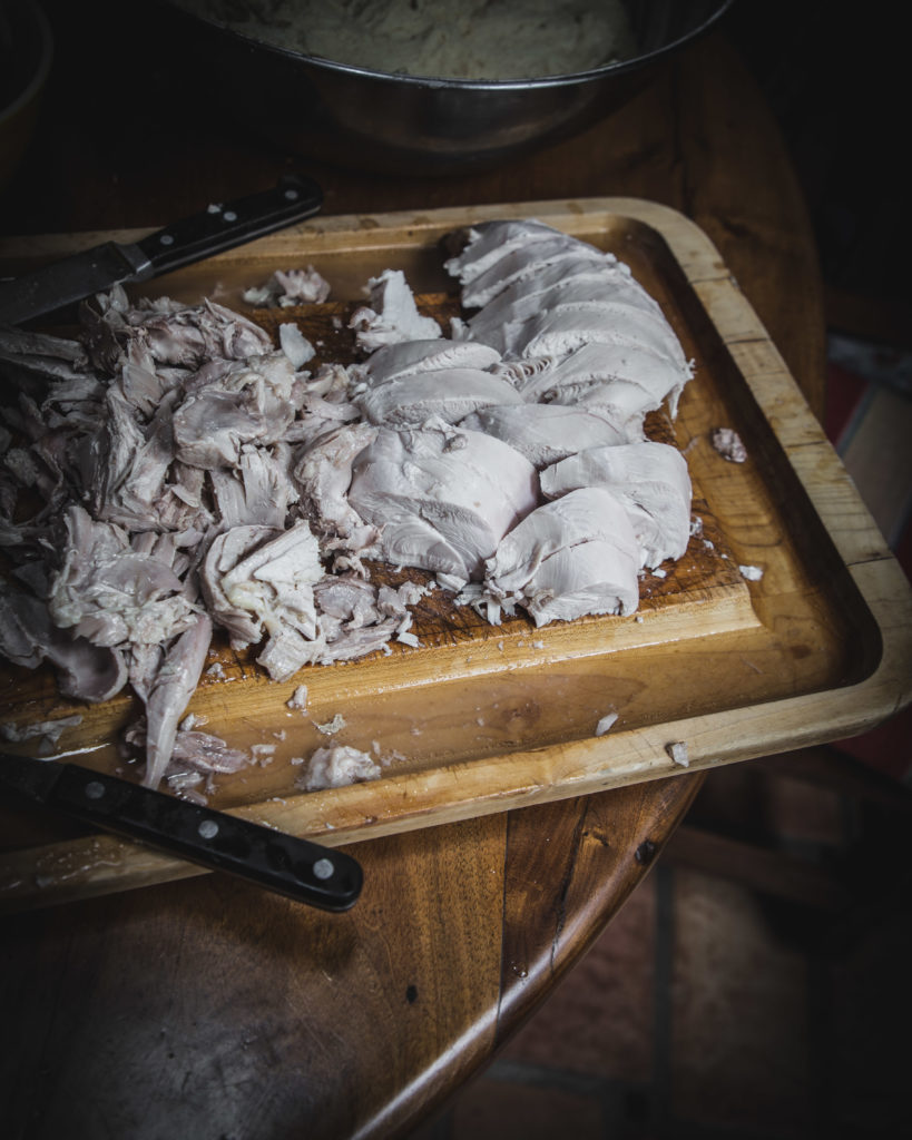 Cut the turkey into large pieces