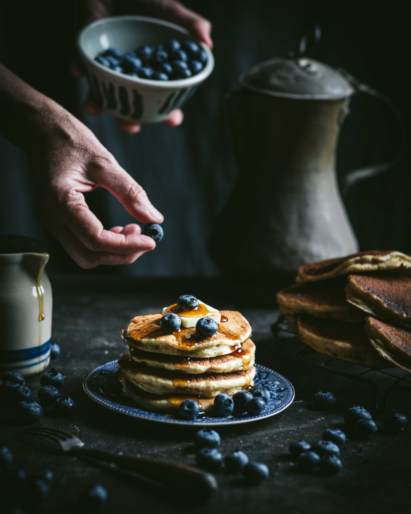 Whole Wheat Sourdough Pancakes with Blueberries