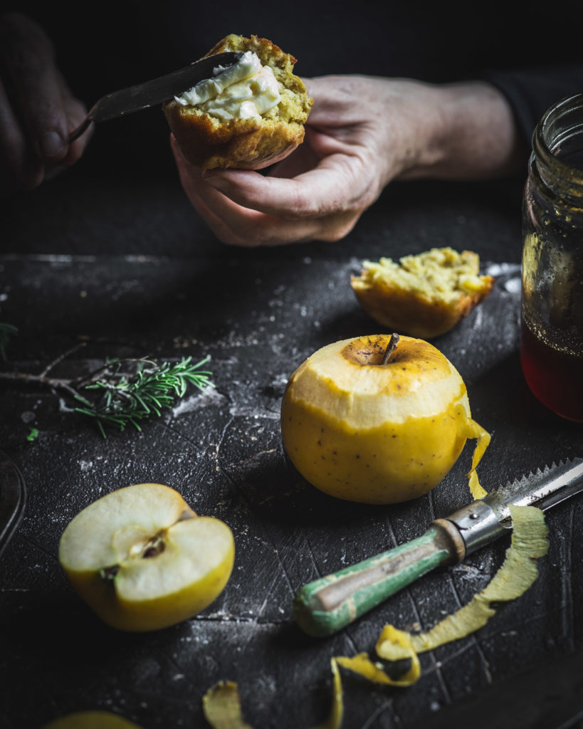 Hot Apple Rosemary Muffins Honey Butter