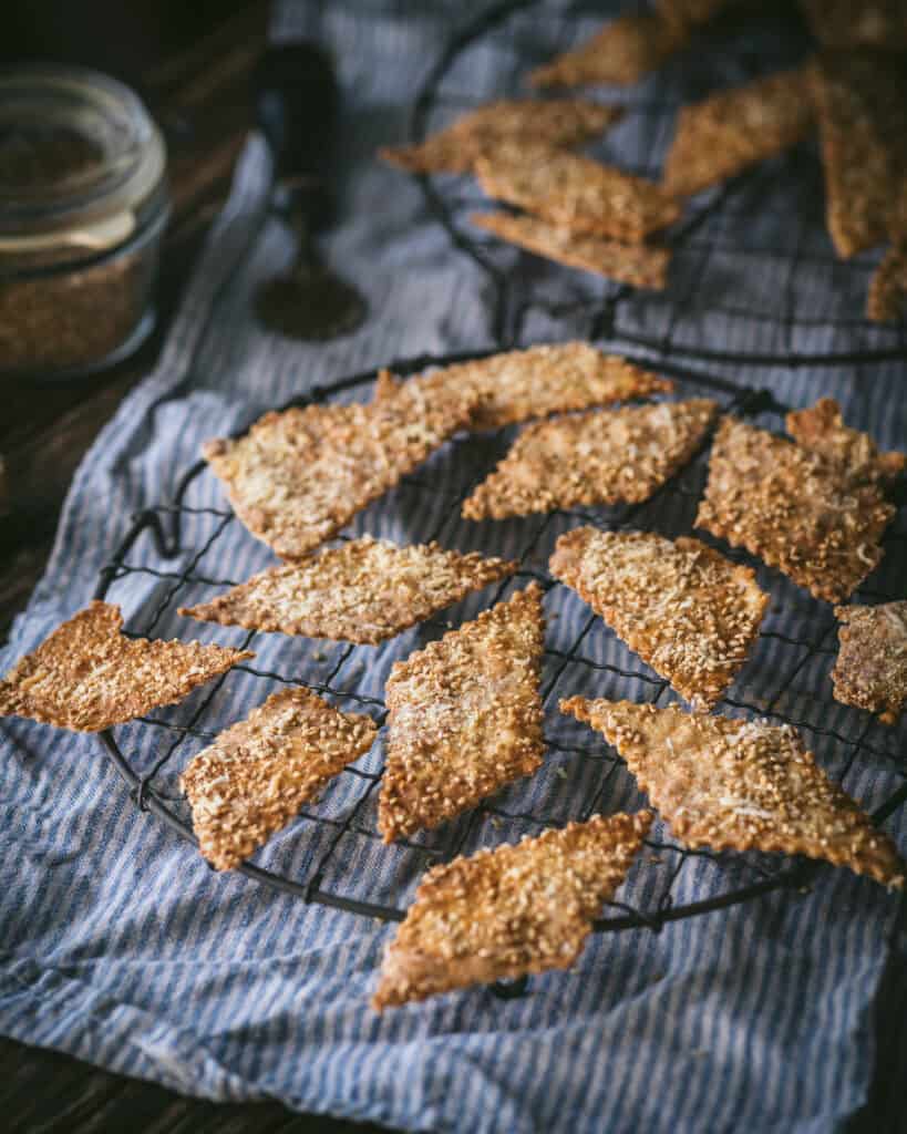 Sesame Cheese Crackers cooling on a rack