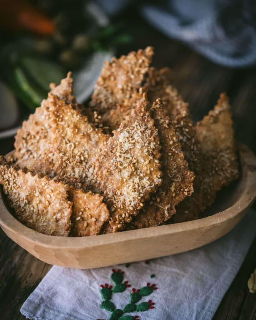 close up of sesame cheese crackers