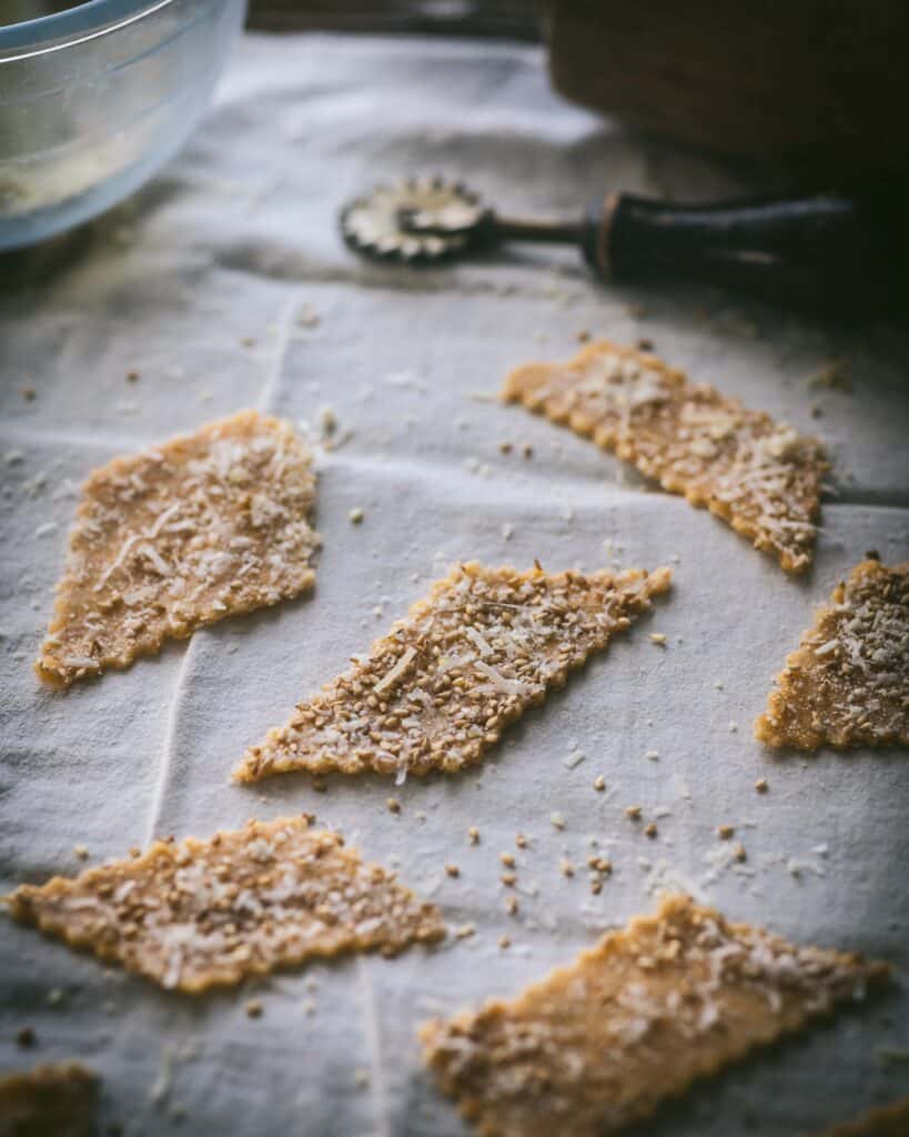 uncooked cracker on a pastry cloth