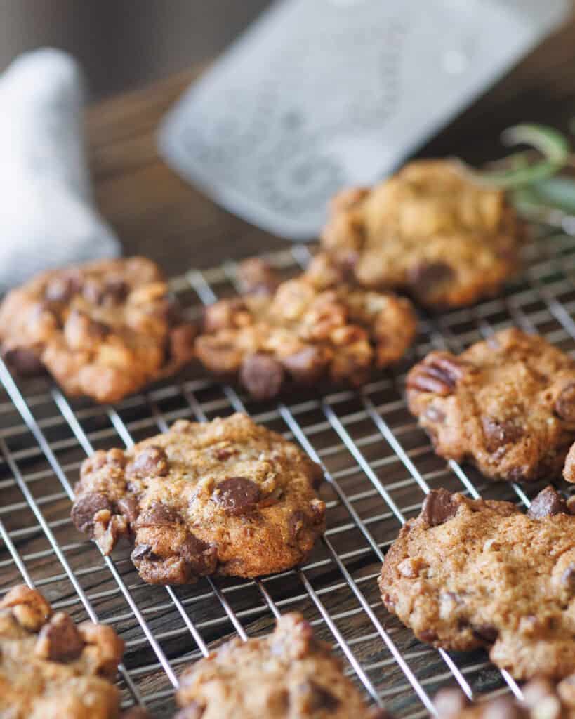 Texas Mesquite Chocolate Chip Cookies on cooling rack