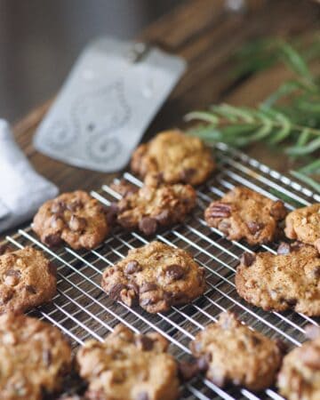 Texas Mesquite Chocolate Chip Cookies on cooling rack